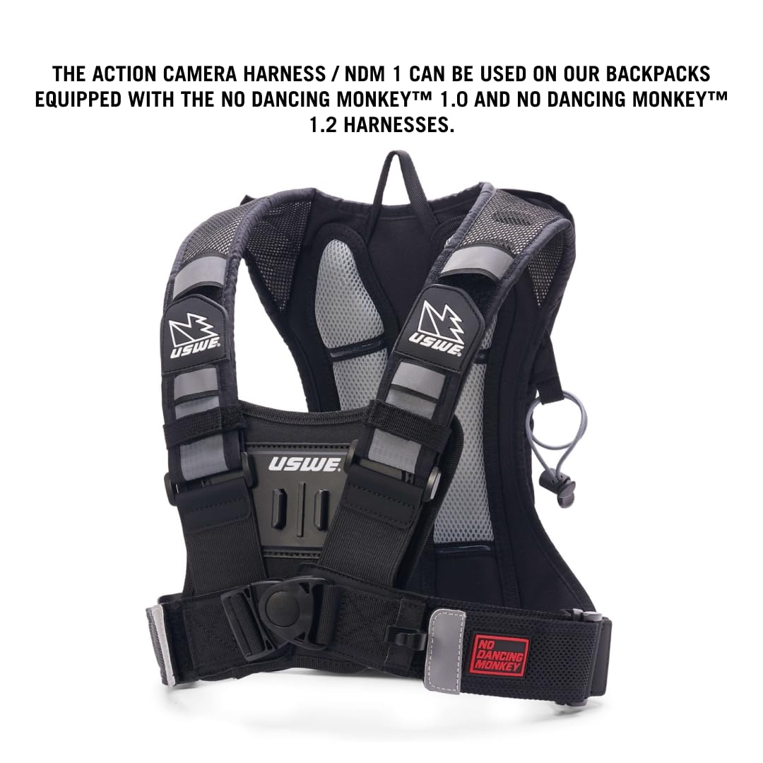 USWE Action Camera Harness - Compatible with All Bounce-Free Backpacks, Keeps GoPro Cameras Steady, Front Mounted on Chest Harness (NDM 1, XXL)