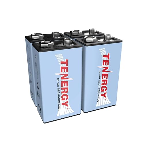 Tenergy 9V NiMH Battery, High Capacity 250mAh Rechargeable 9 Volt Batteries for Smoke Detector/Alarms, TENS Unit, Metal Detector, and More (4 Pack)
