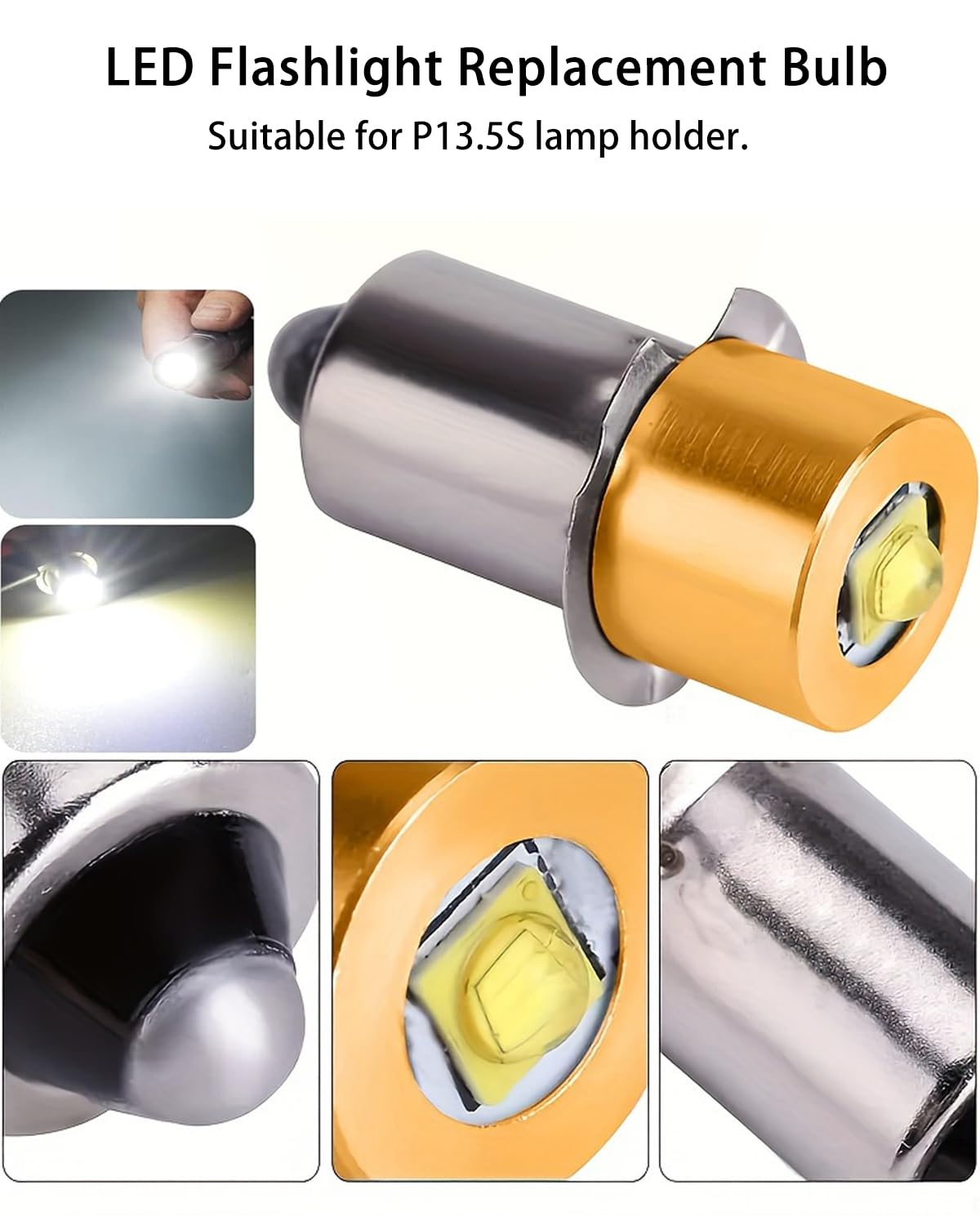 Deerma LED Maglight Bulb Replacement DC 3-30V for 3-16 C&D Cell 3W LED Flashlights, Brighter & Longer Lifespan Than Original(1 Pack)