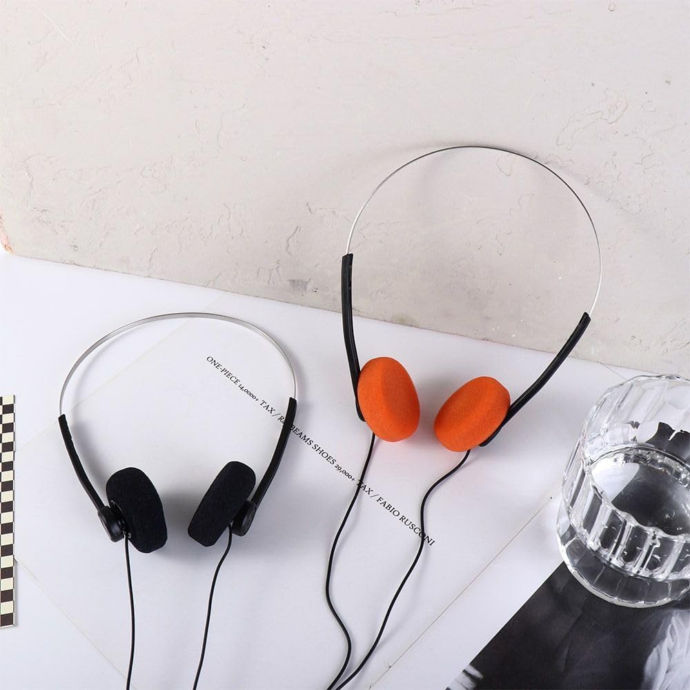 Orange Retro Over-Ear Headphones,Wired Stereo Headphones,Headphone,Lightweight Portable Headphone with Adjustable Headband,Electronics