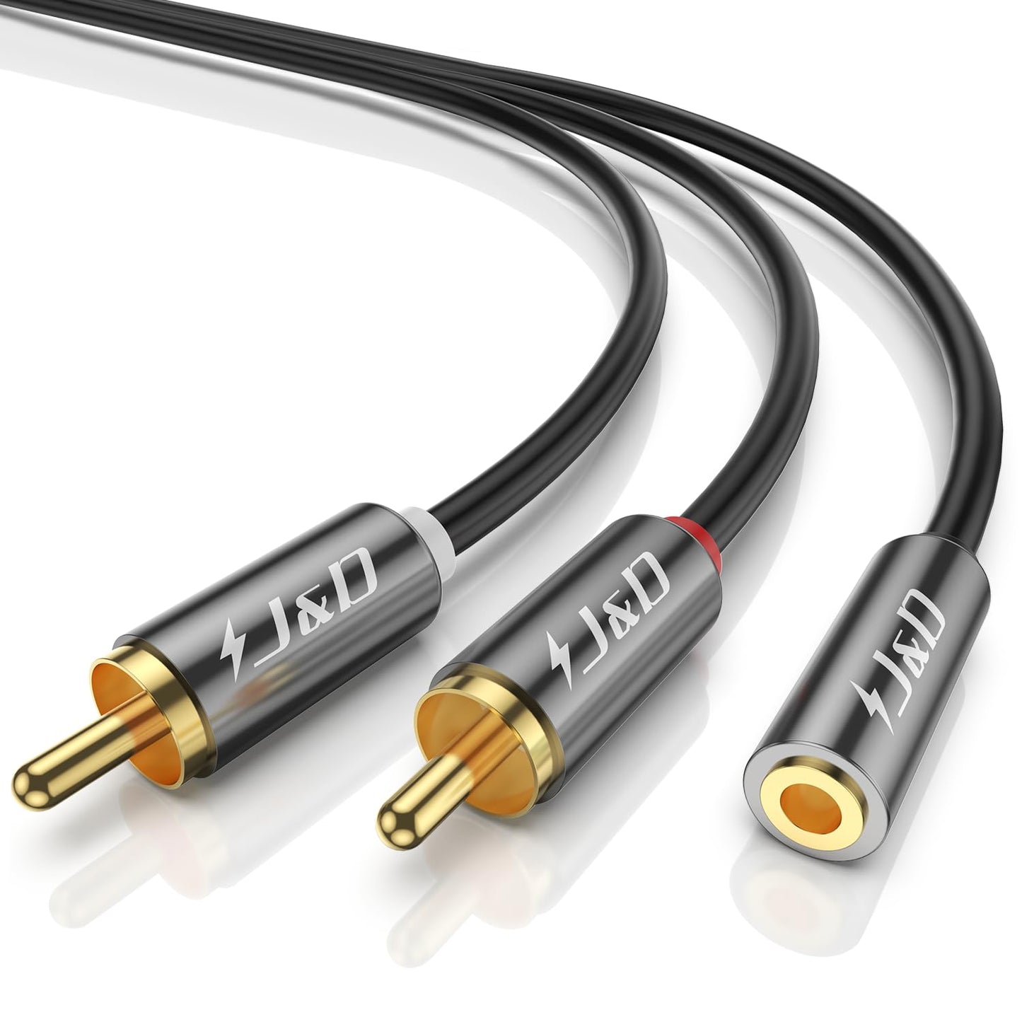 J&D 3.5mm to RCA Adapter Cable, Gold Plated 3.5mm Female to 2 RCA Male Stereo Audio Y Cable for Record Player, Speakers, Home Theater, Smartphone