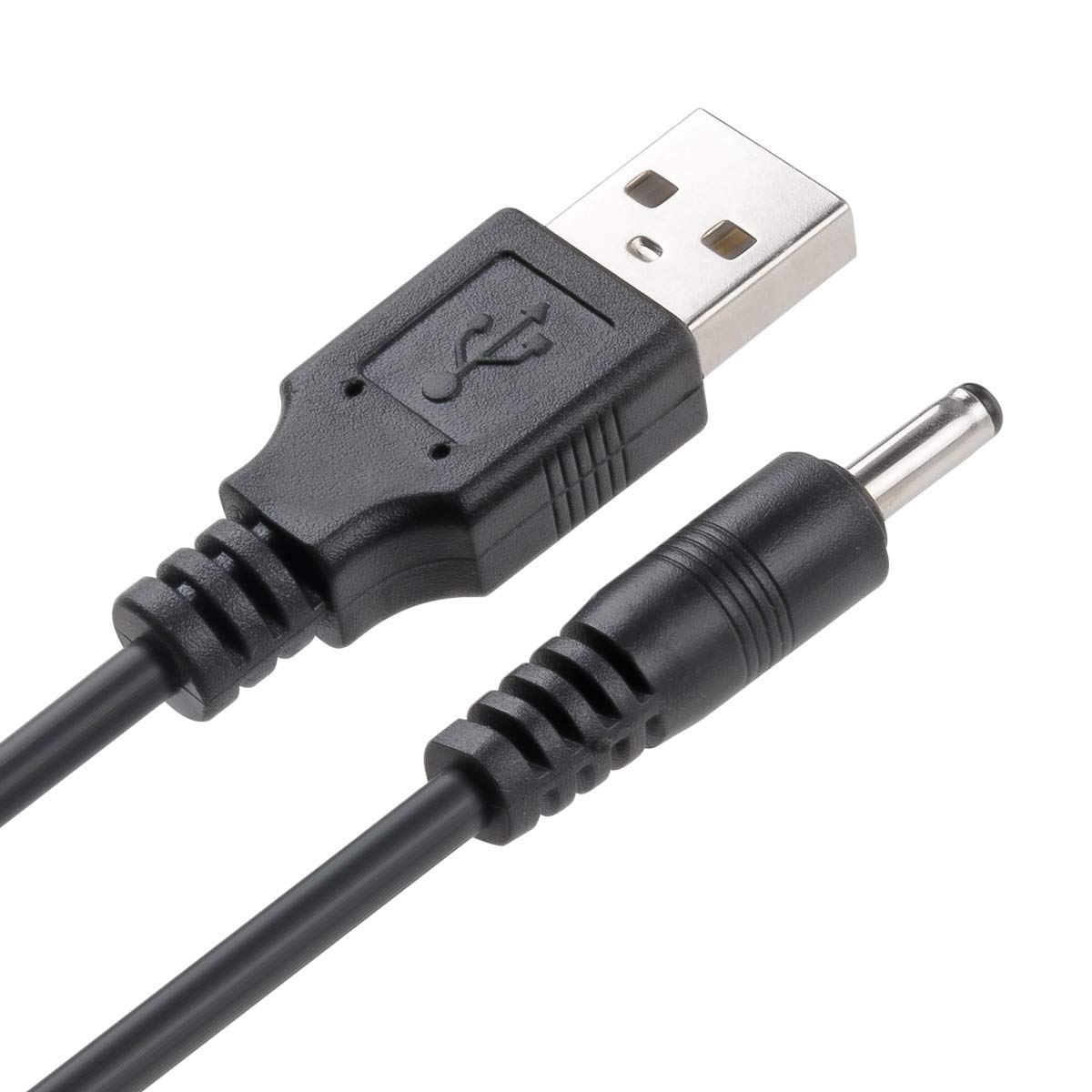 TENINYU USB 2.0 A Male to DC 3.5x1.35 mm 5 Volt 24AWG DC Barrel Jack Power Cable 3FT, Black (Max 2.5 Ampere Power Cable, Center PIN Positive), 2Pack