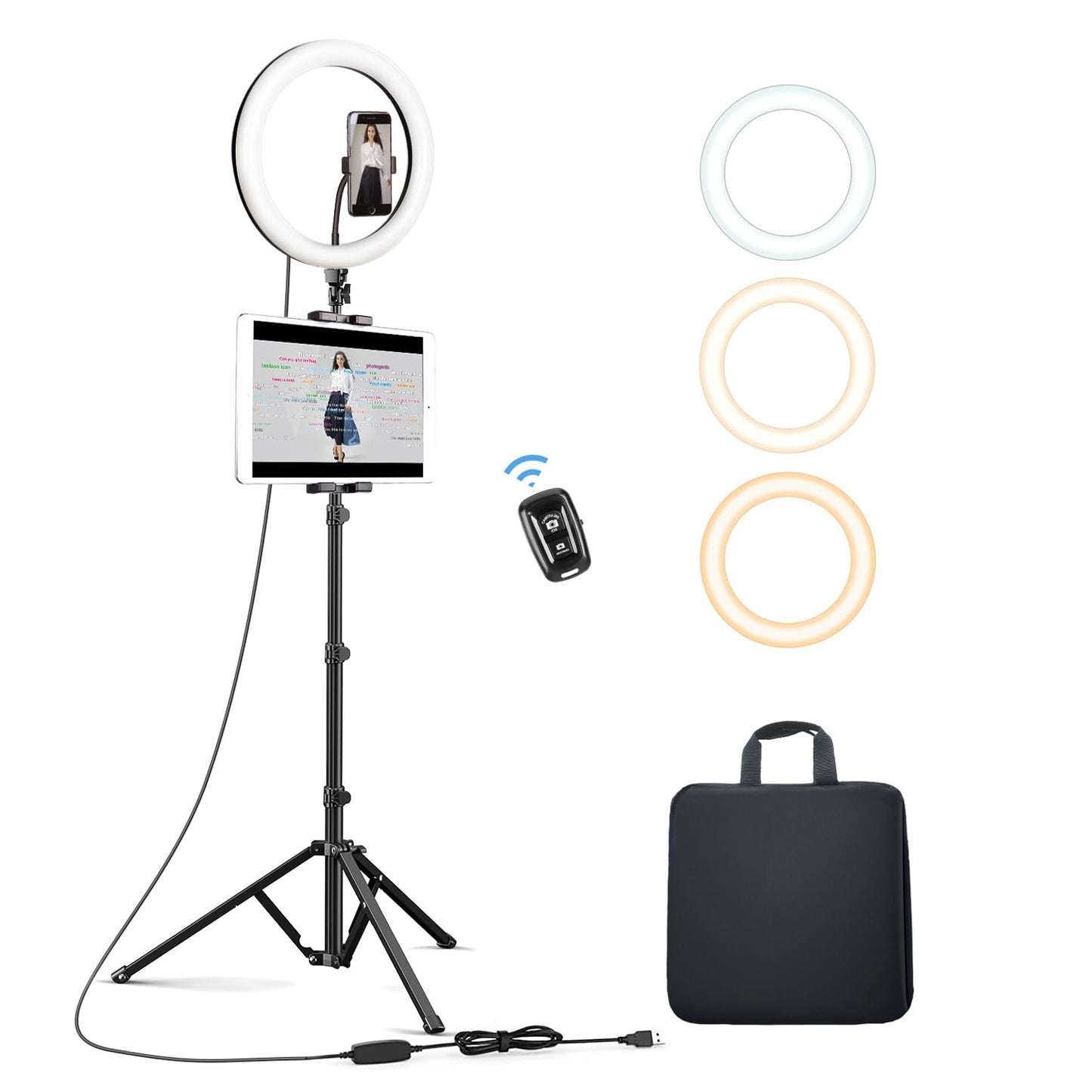 Elitehood 12’’ Ring Light with Tripod Stand (72’’ Tall) & iPad/Phone Holder, Dimmable Selfie Circle LED Lights Ringlight for Video Recording