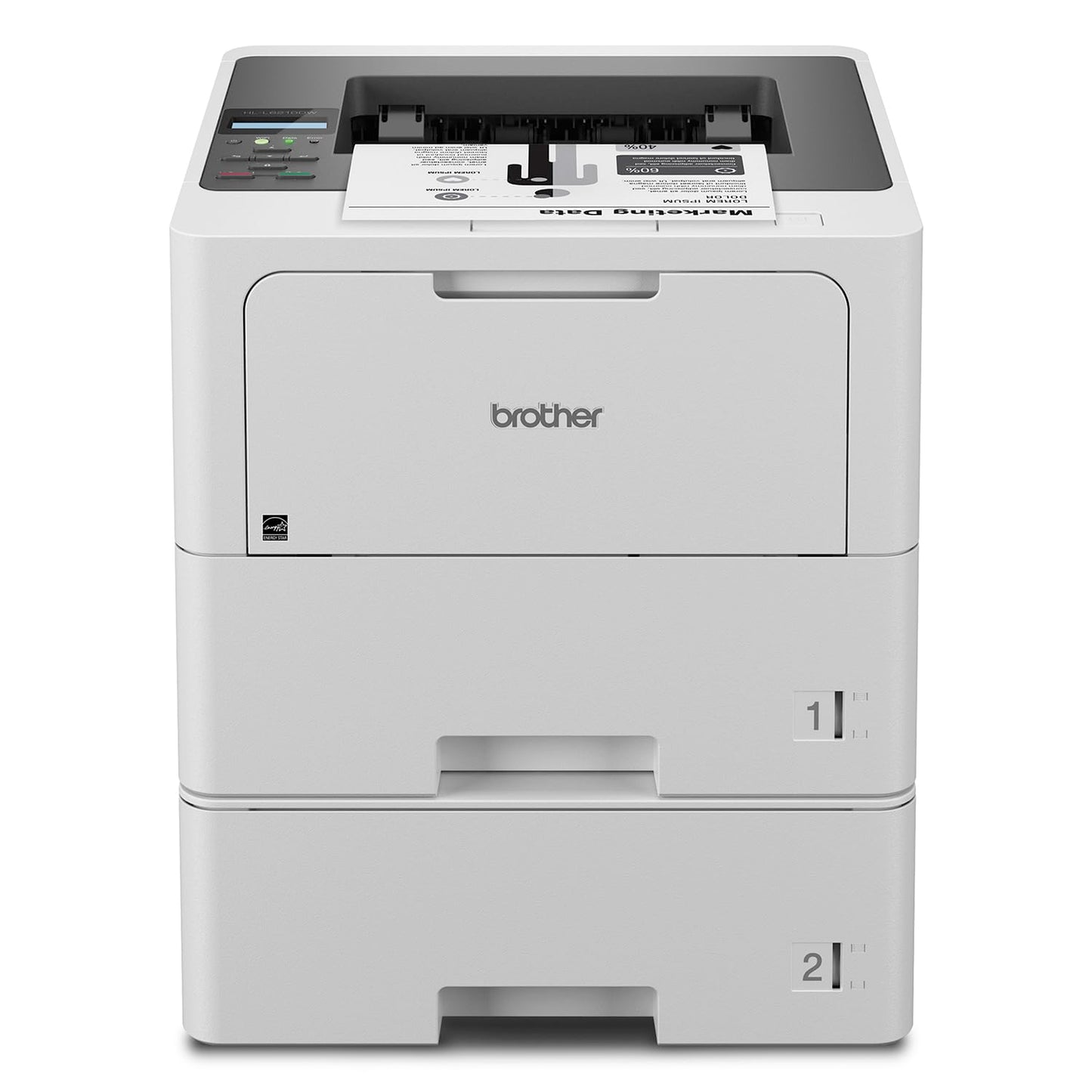 Brother HL-L6210DWT Business Monochrome Laser Printer with Dual Paper Trays, Wireless Networking, Works with Alexa, White