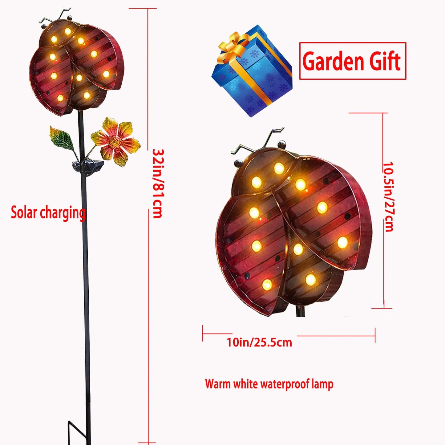 Solar Garden Decor Lights,Outdoor Garden Stakes Waterproof Beetle Lights Gifts for Women Mum and Metal Bird Decorative LED Lanterns for Yard