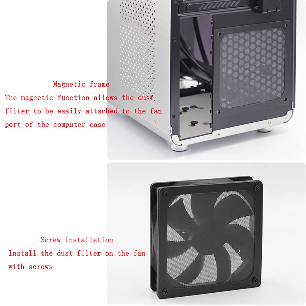 ZYAMY 4pcs 120mm PC Fan Dust Filter Magnetic Frame Computer Fan Grills Dust Mesh PC Cooler Filter Screen Dustproof Case Covers 12cm x 12cm, Black