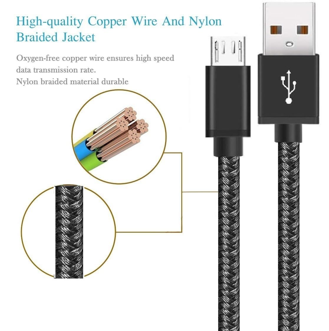 2Pack 3.3ft USB-A to Micro USB Charging Cable PS4 Controller Charger Cord for PlayStation-4,Slim/Pro,Dualshock 4,X-Box One S/X Controller,Fire