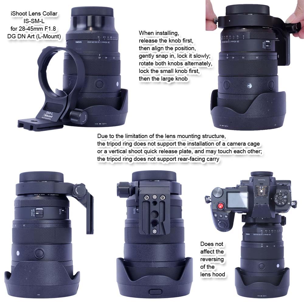 iShoot Lens Collar Tripod Mount Ring Compatible with Sigma 28-45mm F1.8 DG DN Art, 28-105mm F2.8 DG DN Art & 24-70mm F2.8 DG DN II Art L-Mount, Quick