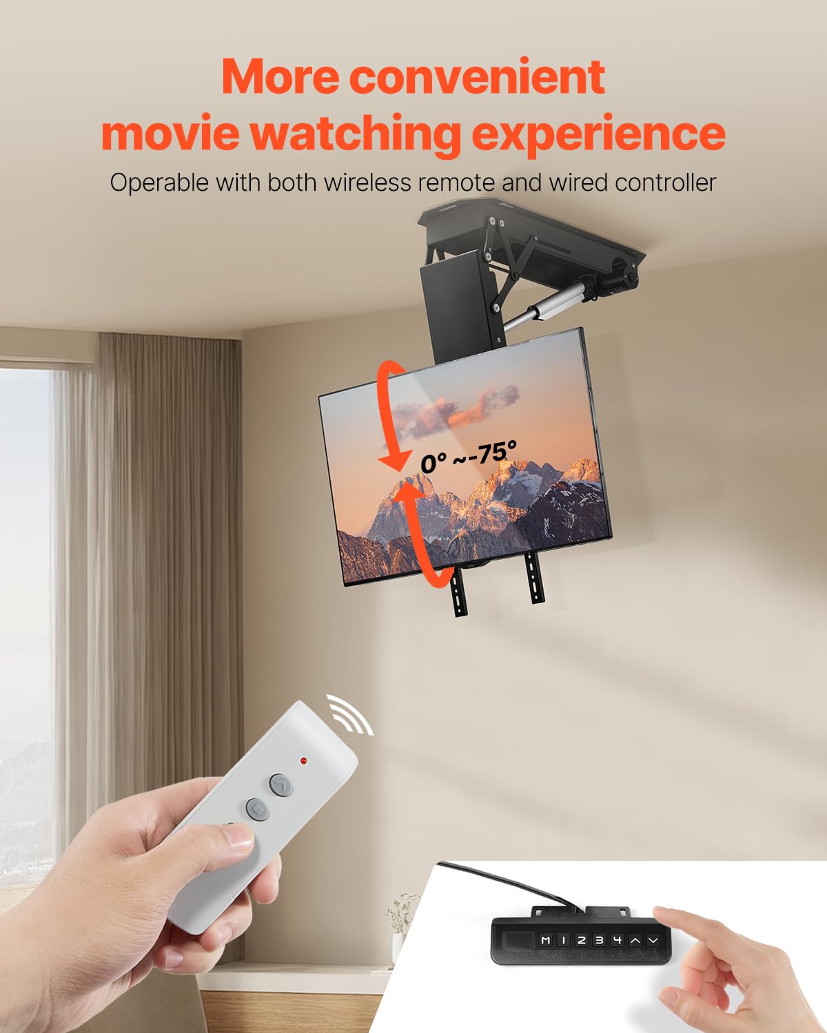 VEVOR Motorized Ceiling TV Mount, TV Wall Mount for 32 to 70 Inch TV, Electric Adjustable Ceiling TV Mount, Motorized Flip Down TV Mount Bracket