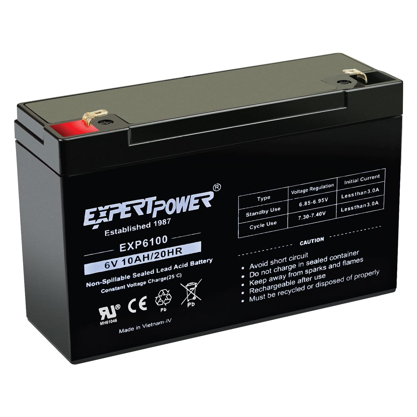 ExpertPower 6V 10AH Sealed Lead Acid (SLA) Battery with F1 Terminal