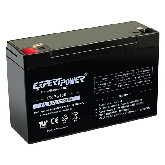ExpertPower 6V 10AH Sealed Lead Acid (SLA) Battery with F1 Terminal