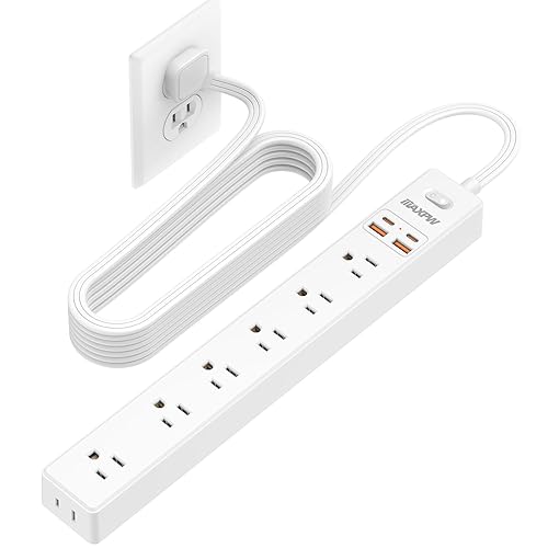 10 Ft Power Strip Surge Protector - 7 Outlets 4 USB Ports (2 USB C), Ultra Thin Flat Extension Cord & Flat Plug, 1700 Joules, Wall Mount, Desk