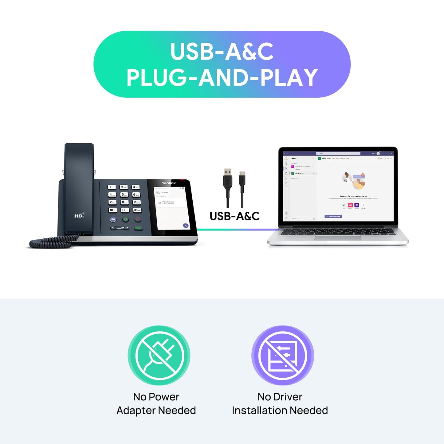 Yealink MP45 Microsoft Teams Certified USB Desk Phone,Cost-Effective Alternative to MP50,NOT SIP/VoIP Phone | Plug&Play via USB-A/C Cable | Powered