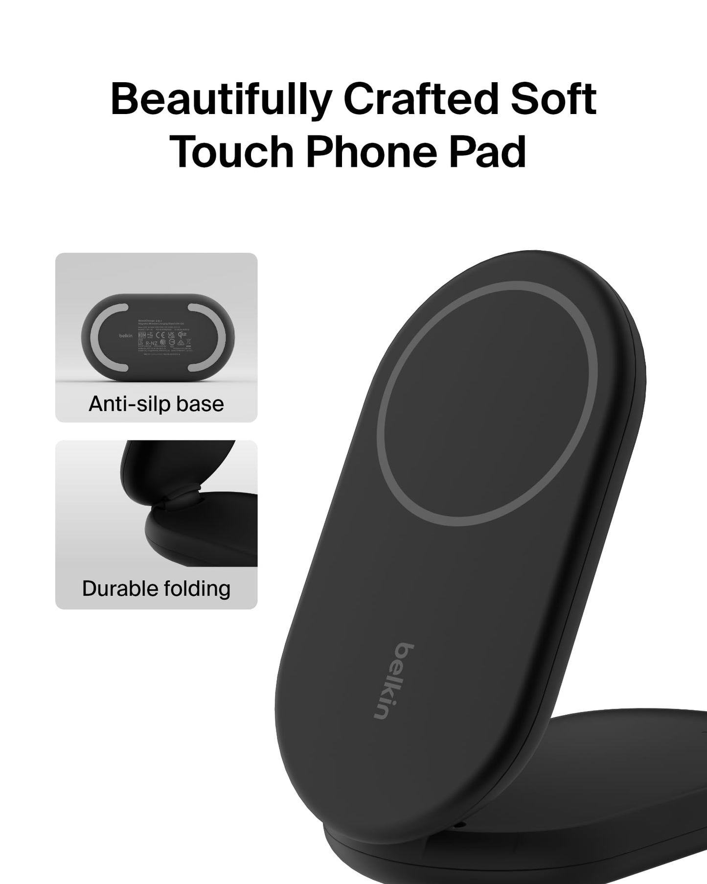 Belkin MagSafe-Compatible Charger, 2-in-1 Magnetic Foldable Charger 15W - Qi2-Certified Wireless Charging for Apple iPhone 16, Apple Watch, Samsung