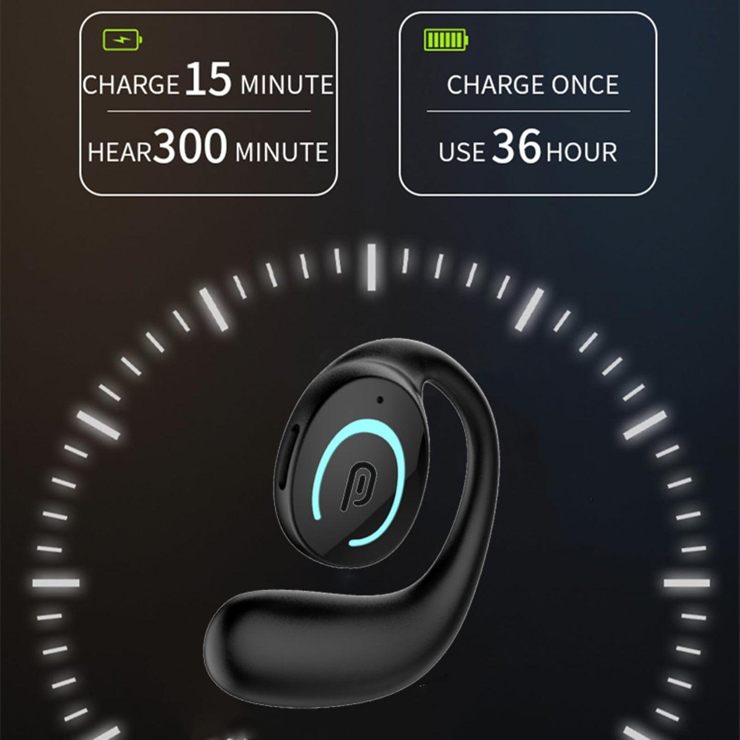 Sunffice Open Ear Bluetooth 5.3 Headphones,Single Wireless Earbuds with Earhooks,Noise-Cancellation Stereo Sound 36 Hours Playtime Sports Earpiece