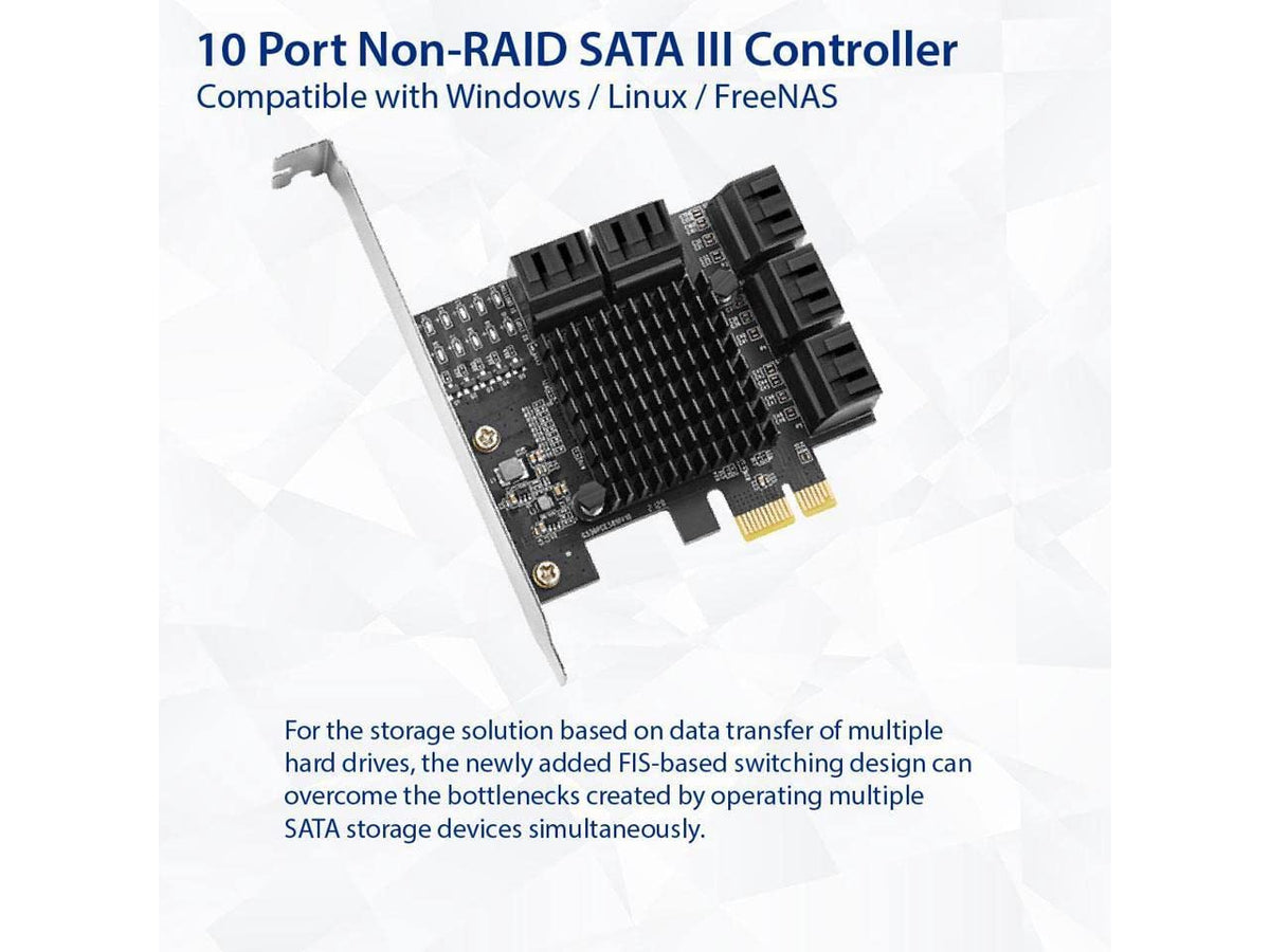 IO CREST 10 Port SATA III to PCIe 3.0 x1 Non-RAID Expansion Card JMB582 Low Profile Bracket, (SY-PEX40167)
