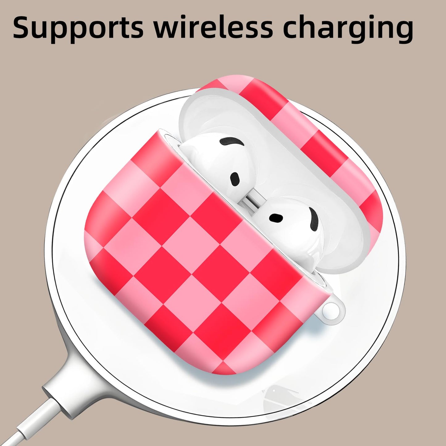 Compatible with AirPod 4th Generation 2024 Case, Shockproof Anti-Drop Protective Cover, Cute Case for Women Men with Keychain(Pink Red Plaid)