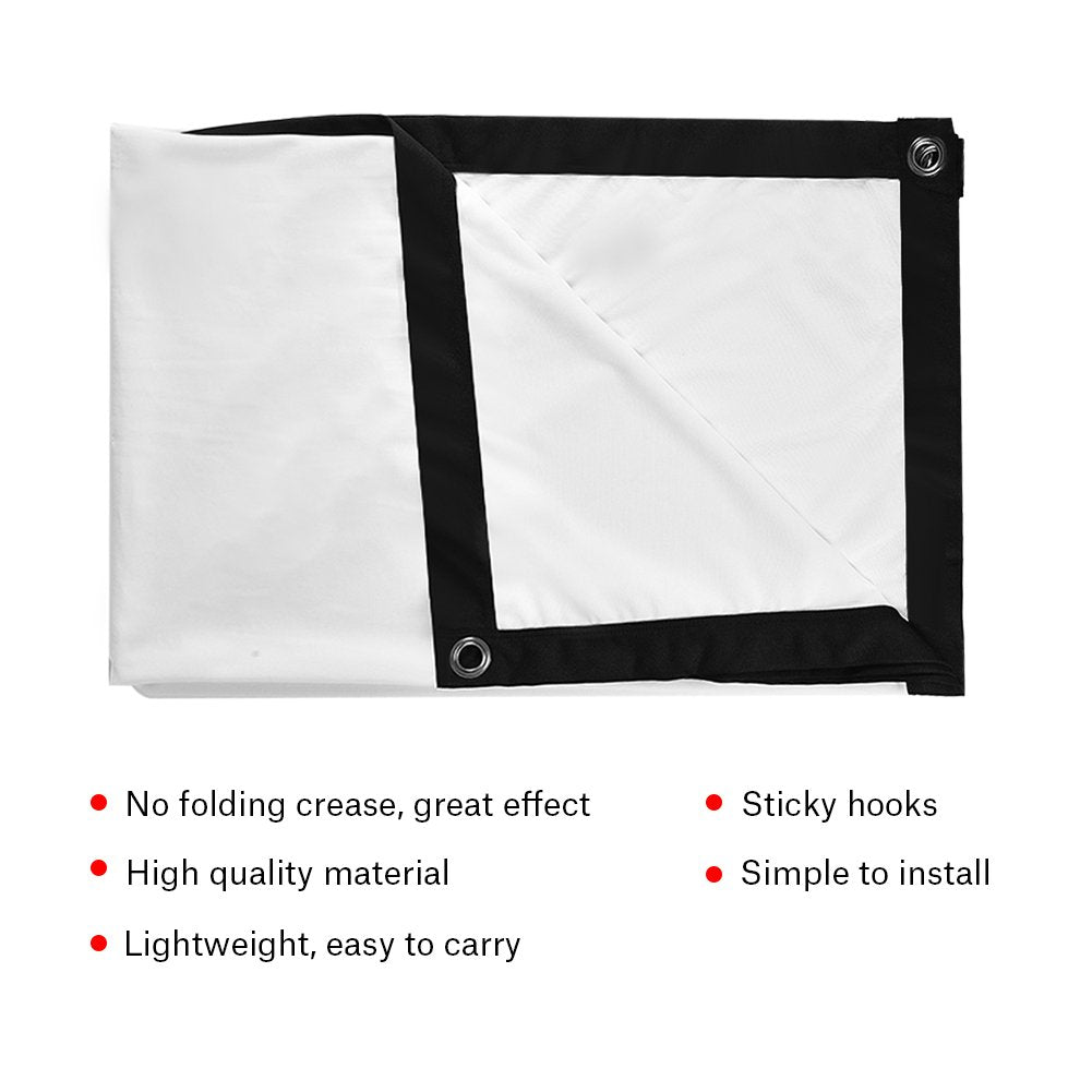 72Inch Video Projection Screen, 72in 16:9 HD Anti Crease Portable Foldable White Projector Screen 4:3 No Crease Movie Projection Screen for Outdoor