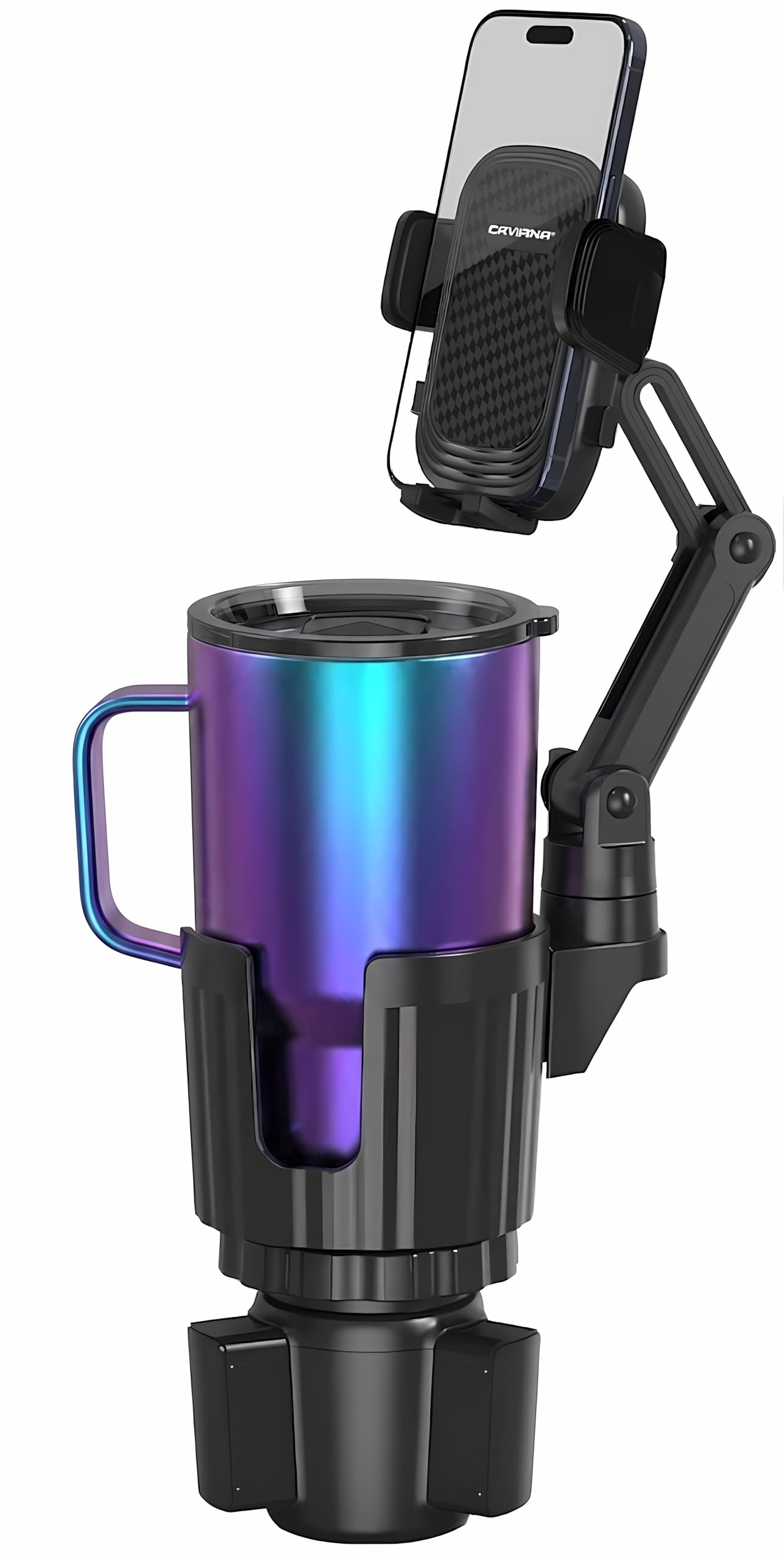Phone Holder & Phone Mount for Car & Cup Holder Expander - 2-in-1 for Smartphones, Bottles, Tumblers & Coffee Mugs - Strong Clamp, Anti-Shake, 360°