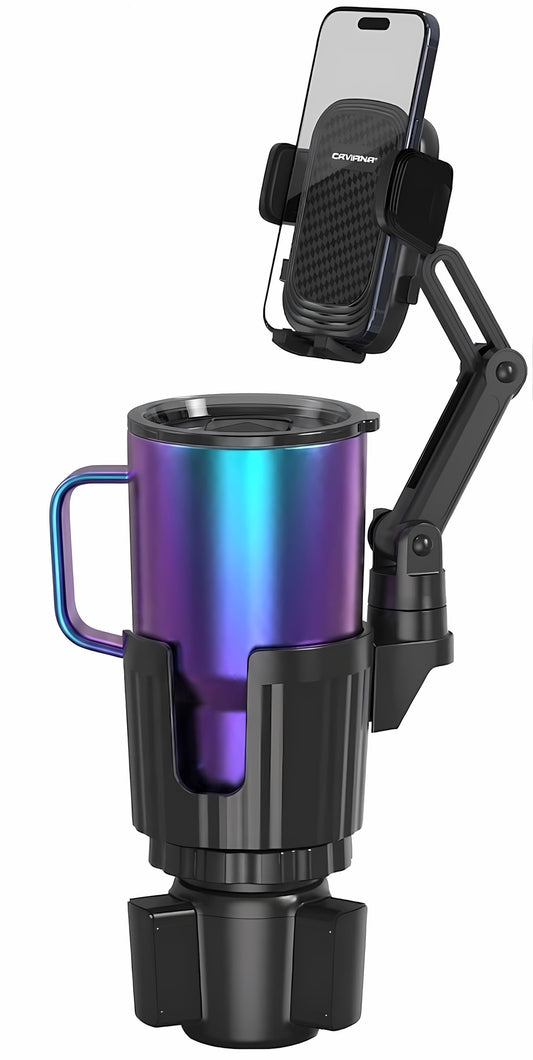 Phone Holder & Phone Mount for Car & Cup Holder Expander - 2-in-1 for Smartphones, Bottles, Tumblers & Coffee Mugs - Strong Clamp, Anti-Shake, 360°