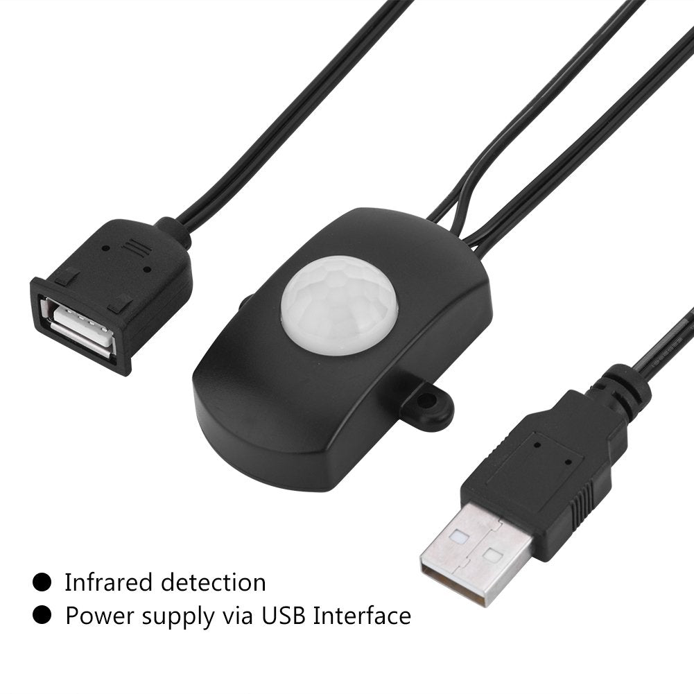 Tihebeyan Mini PIR Motion for DIY LED Lighting, PIR Infrared Motion Sensor Detector Automatic LED Strip USB Interface(Black)