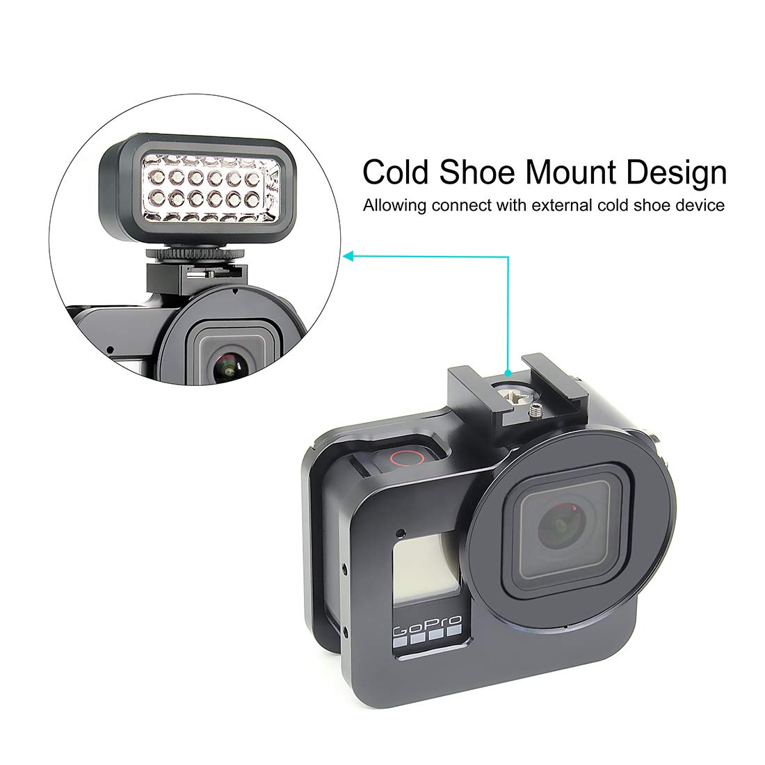 SOONSUN Aluminum Alloy Multi-Function Frame Mount Protective Housing Case with Vertical and Horizontal Modes for GoPro Hero 8 Black - Includes Lens