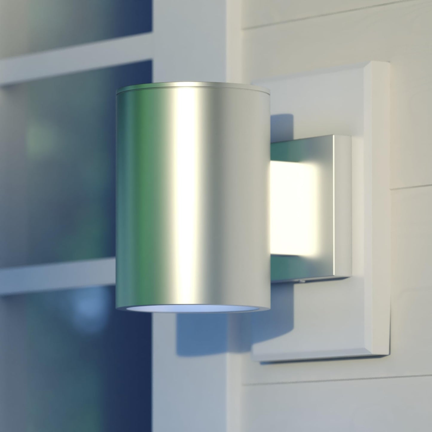 VAXCEL Chiasso Modern Outdoor Porch Light, 5" W x 7.25" H Silver Cylinder Wall Sconce, Waterproof Dark Sky Wall Light for Porch, Patio, Deck, or Front