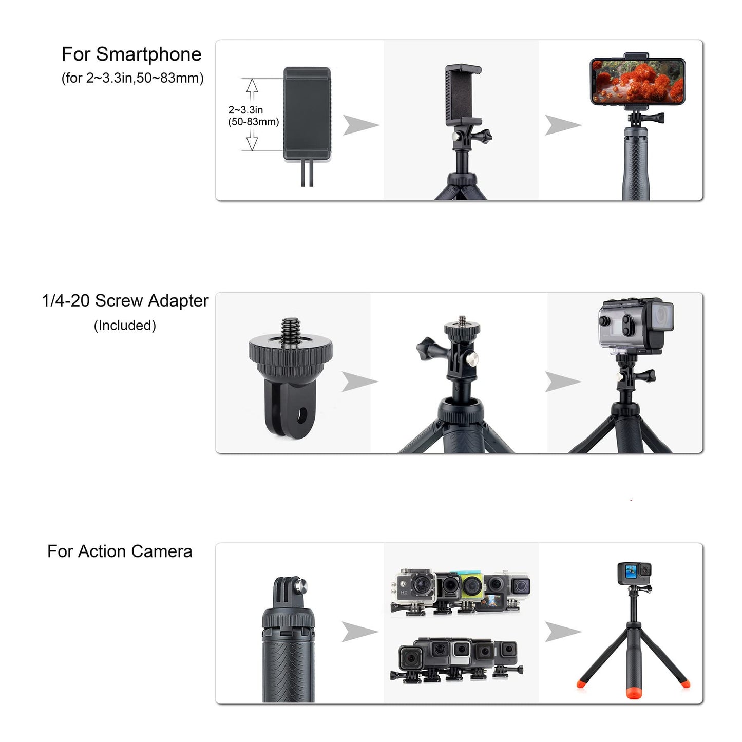 Multi-use Handheld, extendable Selfie monopod, Portable Tripod, and Floating Device for GoPro Hero 3, 3+, 4,5,6,7,8, 9, 10, 11, 12, 13 Session, 2018