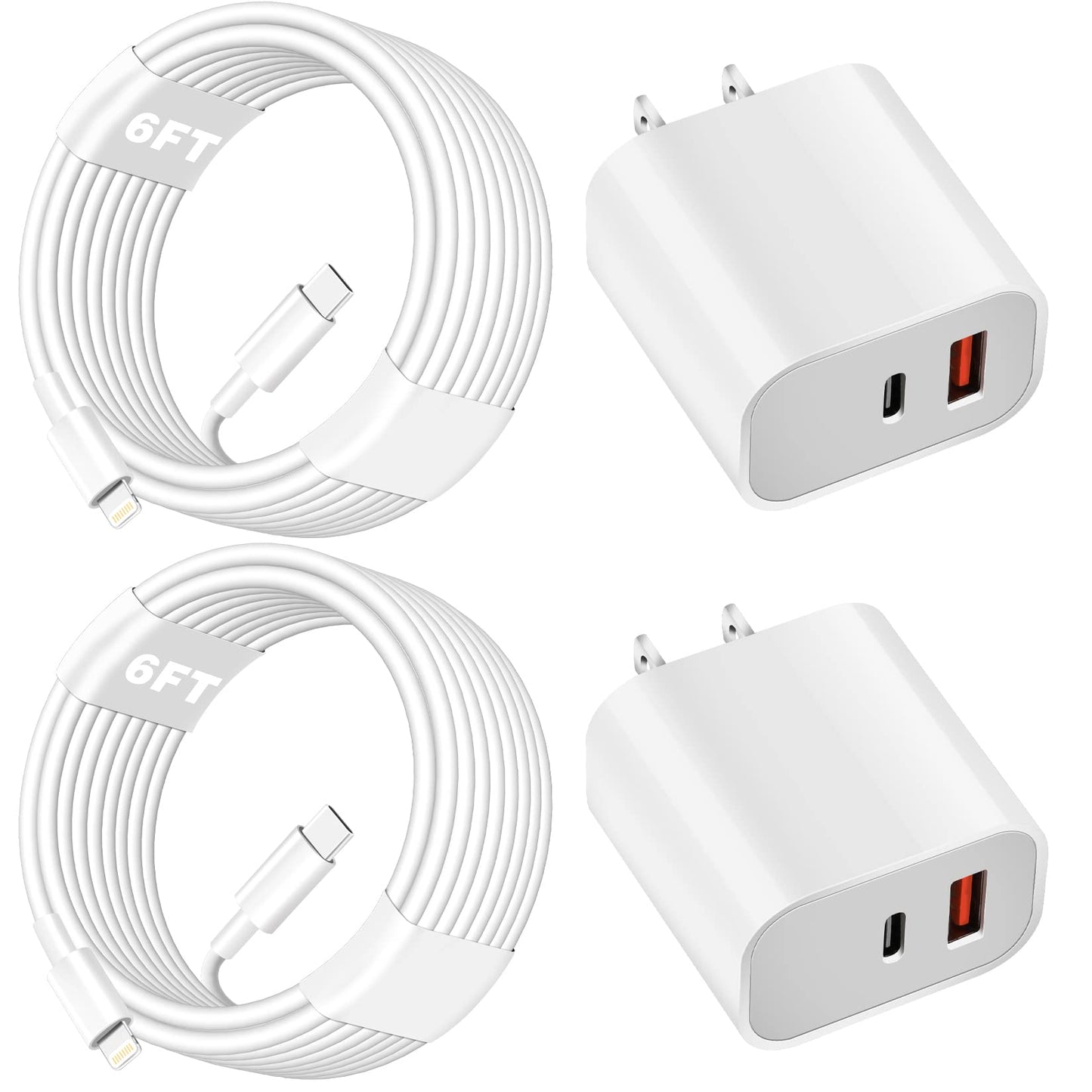 iPhone Charger Fast Charging Block,Dual Port Fast Apple iPhone Charger [Apple MFi Certified]2Pack 20W Quick Double iPhone Wall Charger,6FT USBC