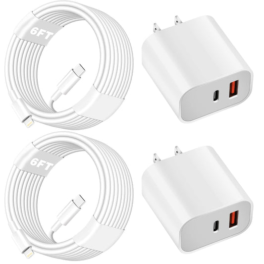 iPhone Charger Fast Charging Block,Dual Port Fast Apple iPhone Charger [Apple MFi Certified]2Pack 20W Quick Double iPhone Wall Charger,6FT USBC