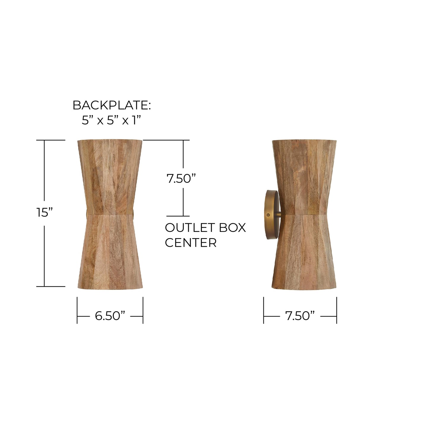 Capital Lighting 651021LW Nadeau Modern Artisan Art-Inspired Handcrafted Mango Wood Hourglass Wall Sconce, 2-Light 120 Total Watts, 15" H x 7" W