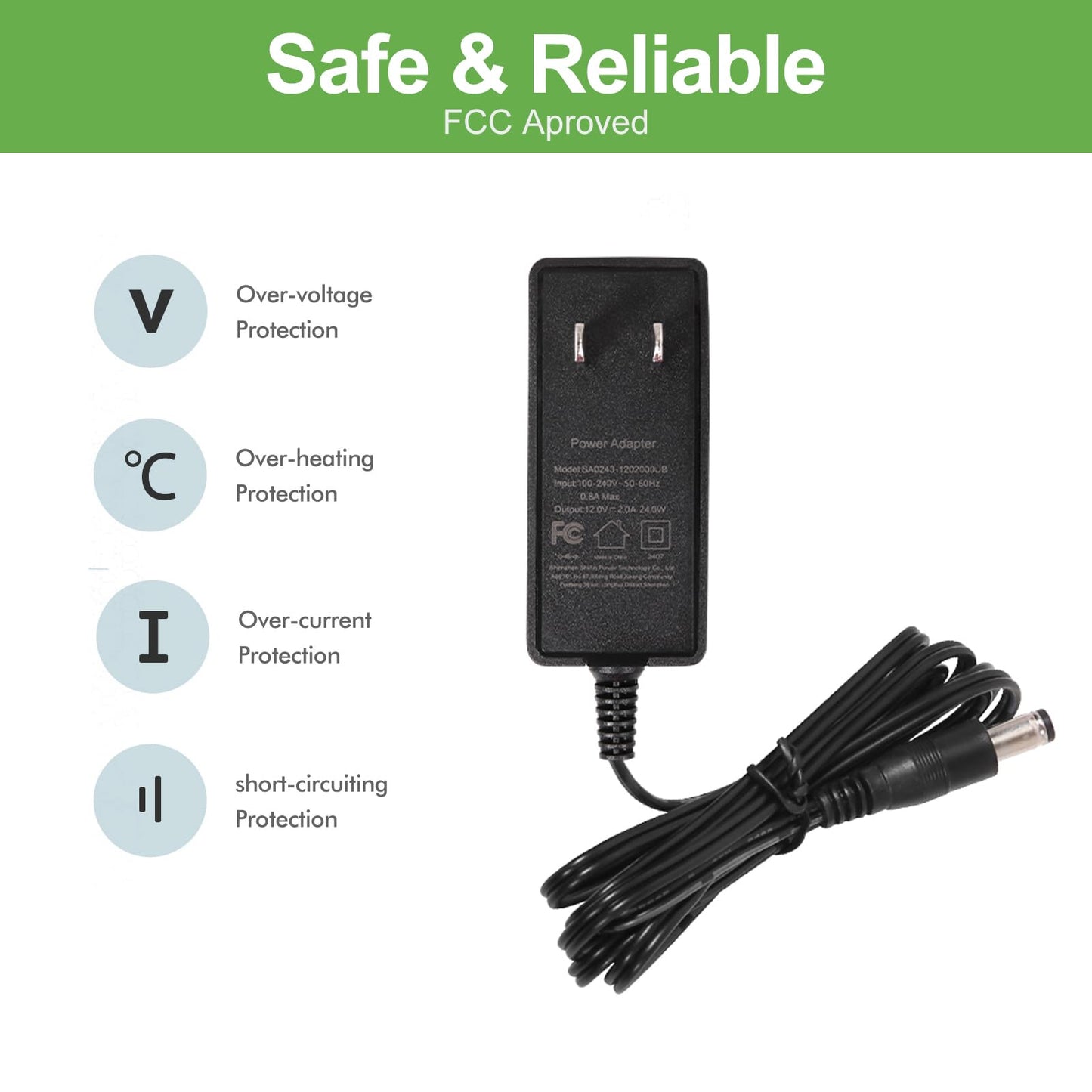SmoTecQ 12V 2A Power Supply AC Adapter 2 Pack, 24W Transformer Charger for LED Strip Lights, CCTV Security Camera, Monitor, Breast Pump, 100-240V AC…