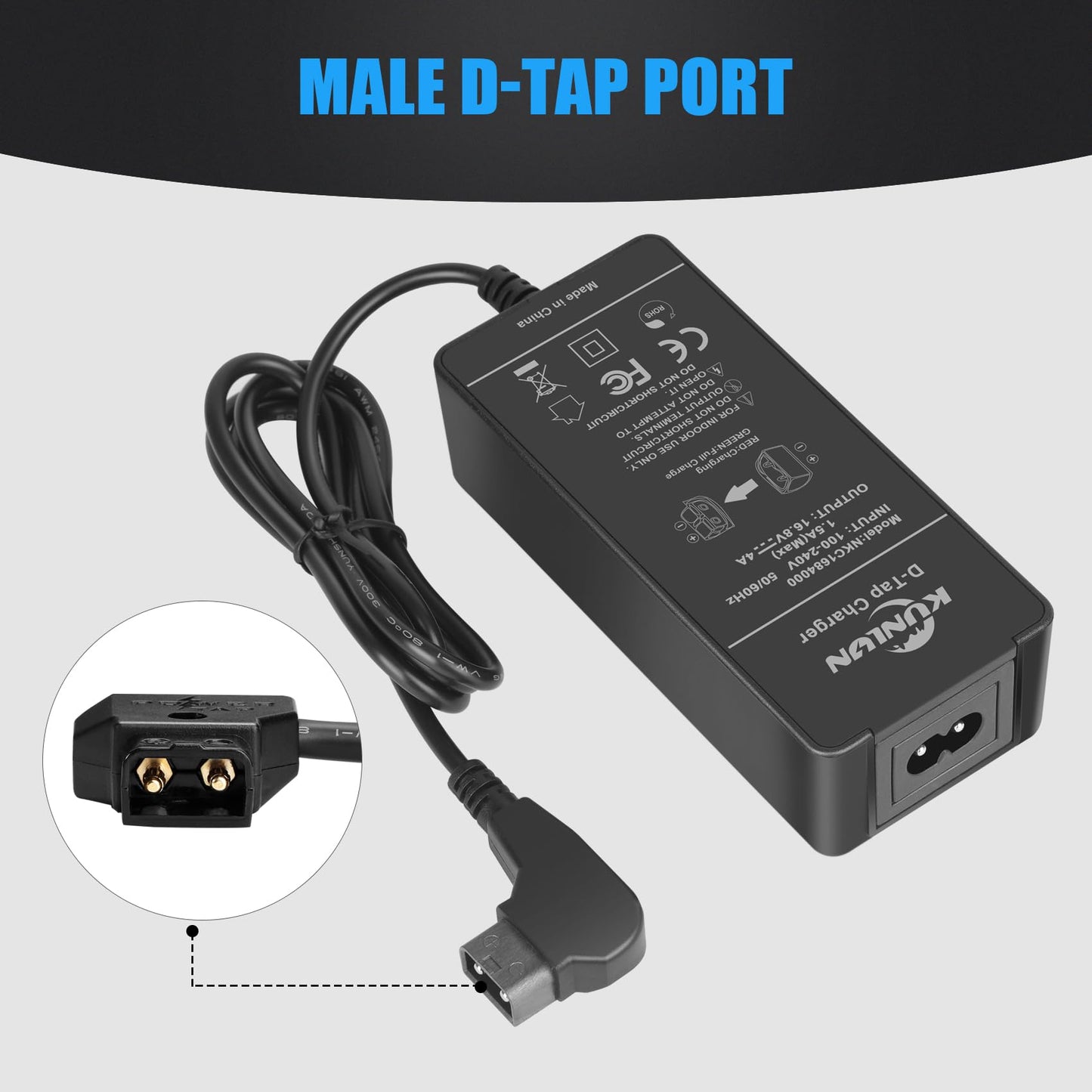 KUNLUN D-Tap Quick Charger[DC 16.8V/4A] with D Tap Cable for V-Mount/V Lock/Gold Mount Battery Charger, for Sony BP-U65 BP-U68 HDW-800P HDW-F900R