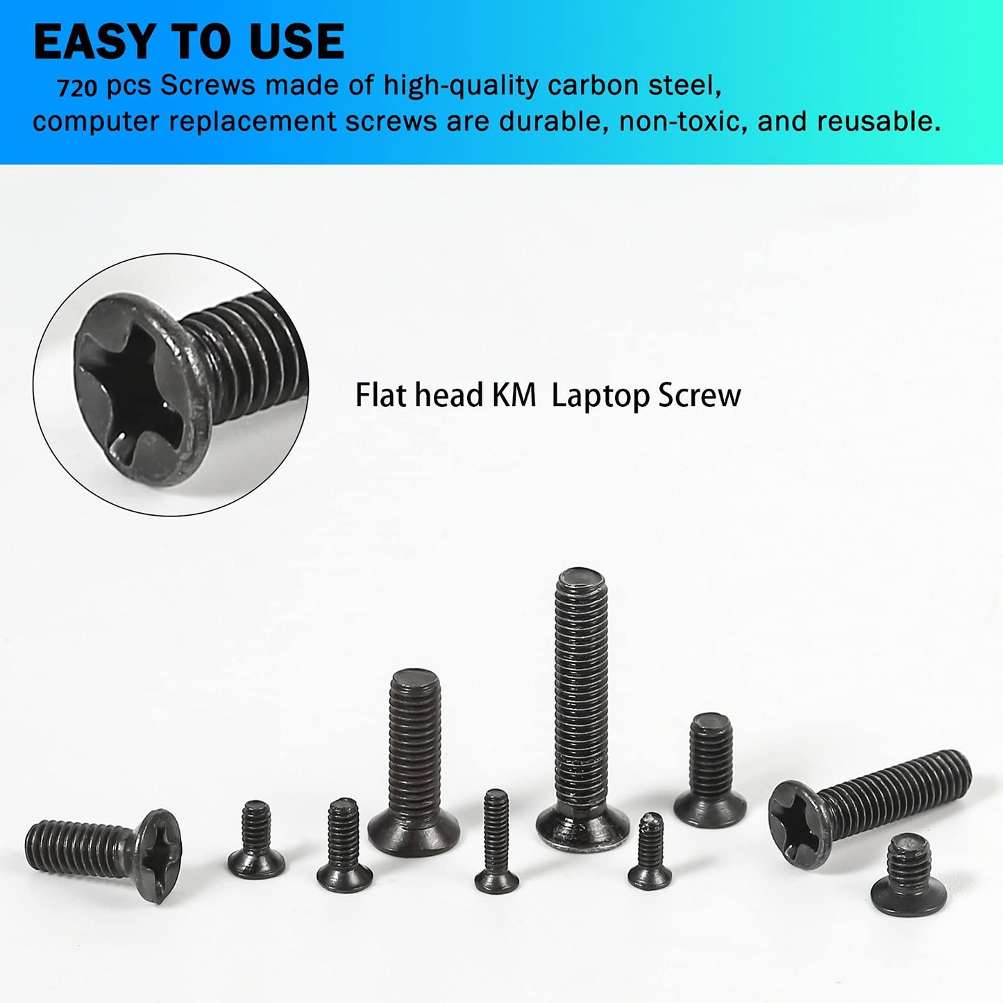 MEIYYJ 720pcs Laptop Notebook Screws Set,Replacement Computer Screws Kit,M1.4,M1.7,M2,M2.5,M3 countersunk Flat Head Phillips Mini Screw Set