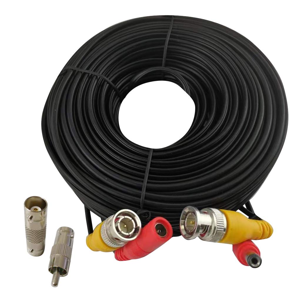 BNC Cable Video Power All-in-One Extension Cable 60FT CCTV Camera Wire with BNC RCA Connectors for Security Camera Systems, Black, CB60