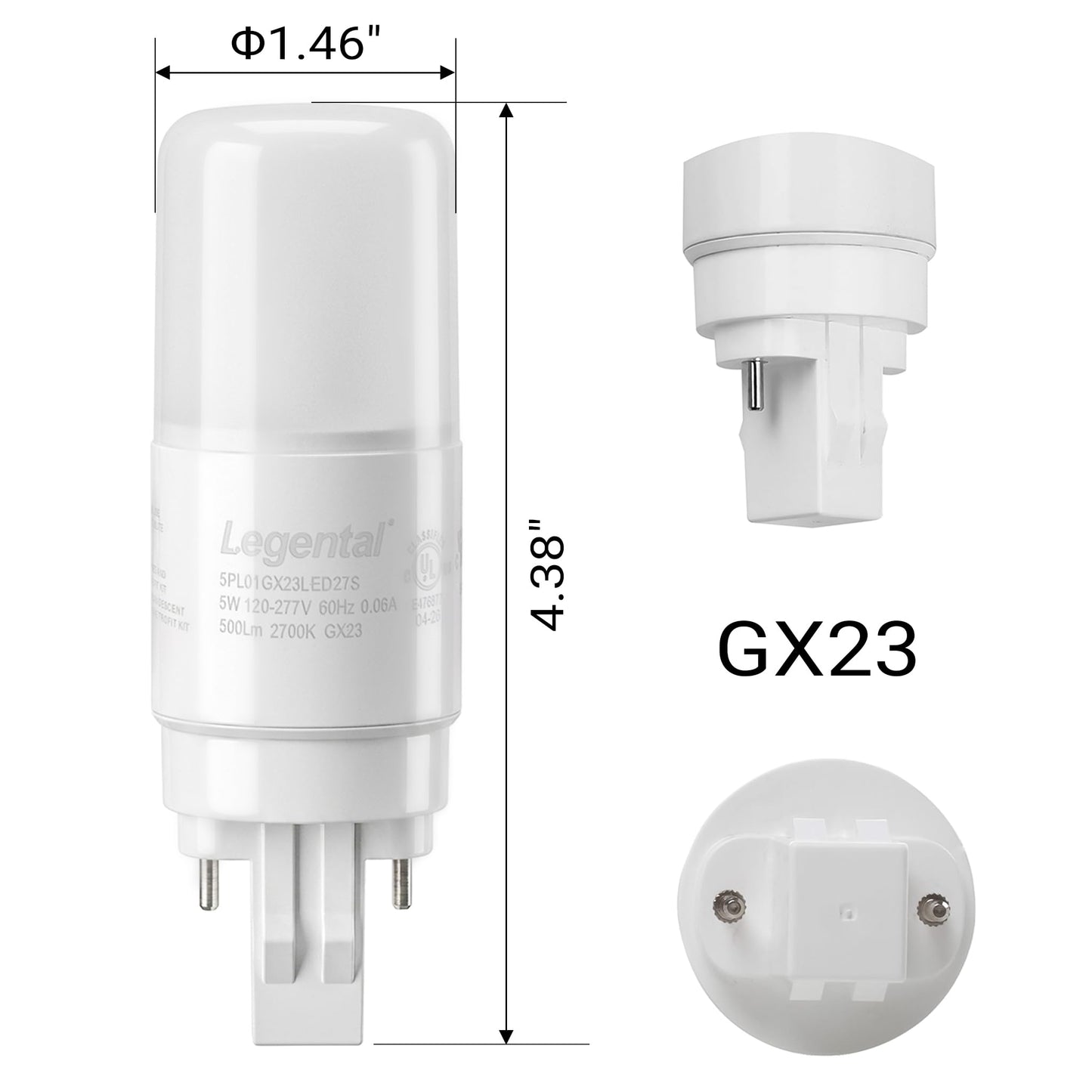 Silverlite [Plug&Play] Legental 5w(13w CFL Equivalent) LED Stick PL Bulb GX23-2 Pin Base, 500LM, Soft White(2700k), Driven by 120-277V and CFL