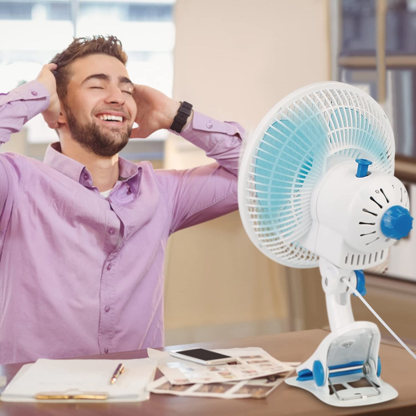 WZONICE98 3-in-1 Clip On Fan Quiet Desk Fan Small Clamp Fan with 2 Speeds and Auto Oscillation 90° Swivel 20W 110V for Office Bedroom Stroller Safe