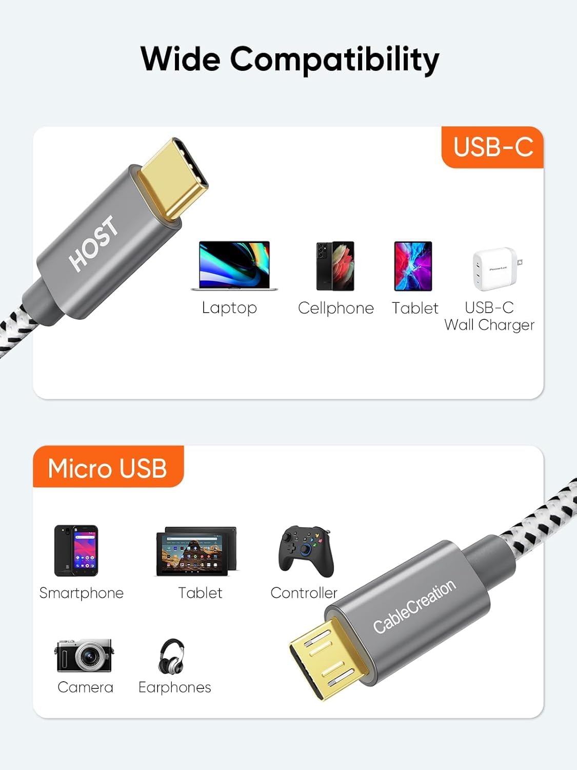 CableCreation Short USB C to Micro USB Cable 0.65 FT, Braided USBC to MicroUSB OTG 480Mbps Cord for Wall Chargers, MacBook Pro, Air, Galaxy S22, S21