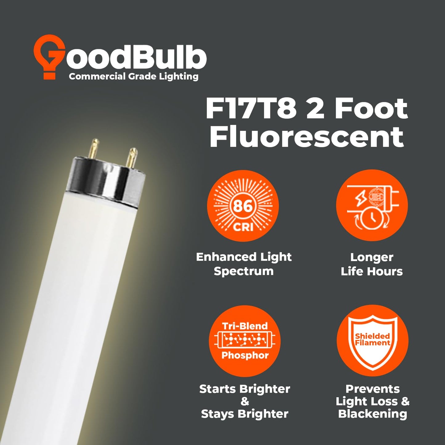 GoodBulb 17W 24 Inch T8 Fluorescent Light Bulb 3000K Warm White Medium Bi-Pin Base 1400 Lumens 86 CRI 36000 Life Hours Instant/Programmed Start 25
