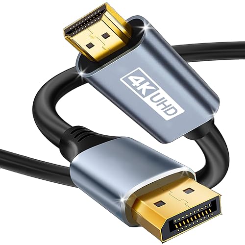 4K DisplayPort to HDMI Cable 6FT, Uni-Direction DP 1.2 (Source) to HDMI 1.4 (Screen), DP to HDMI Cable Adapter Compatible with HP, ThinkPad, AMD