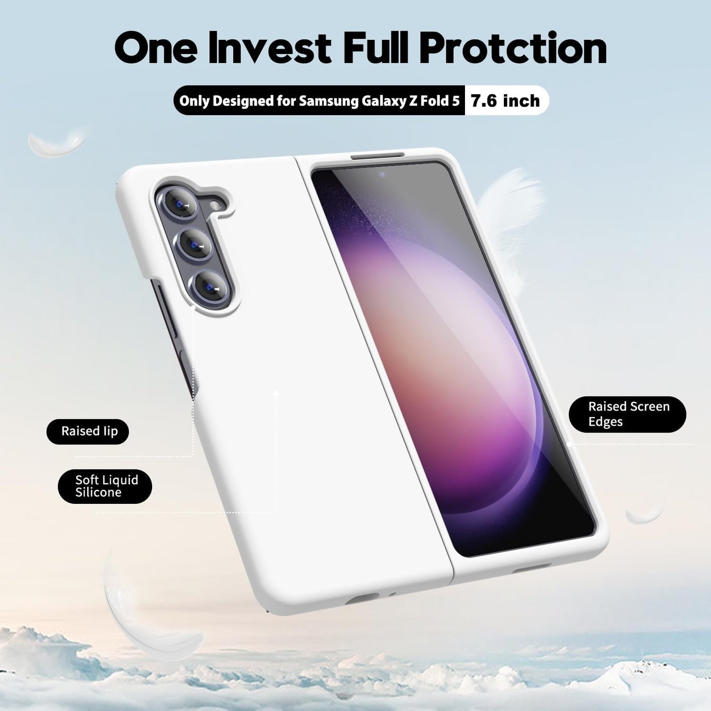 oakxco for Samsung Galaxy Z Fold 5 Phone Case Liquid Silicone Grip, Cute Thin Slim Soft Rubber TPU Plain Smooth Gel Cover for Women Girl Aesthetic