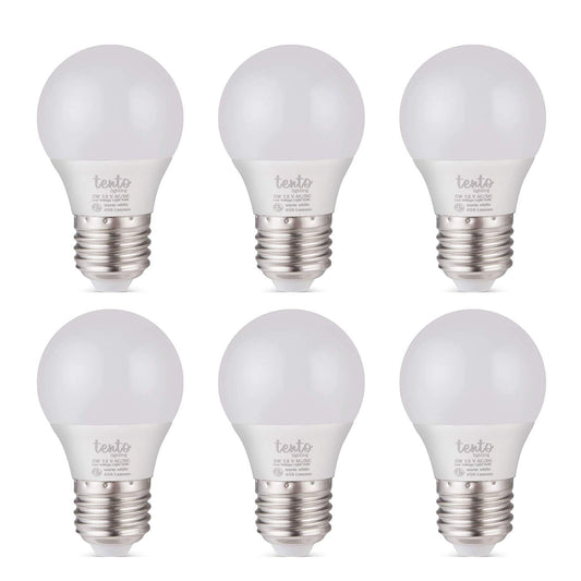 Tento Lighting E26 E27 5W 12VDC Low Voltage LED Light Bulbs, RV Lighting Off-Grid - Warm White (6 Pack)