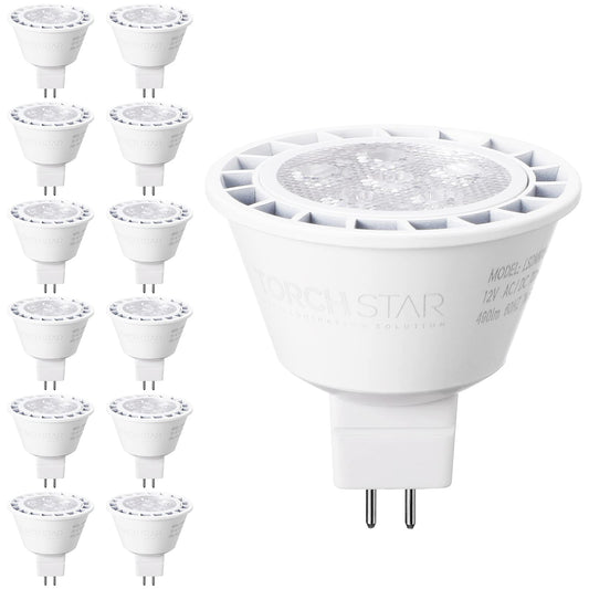 TORCHSTAR 12-Pack MR16 LED Bulb Dimmable, Aluminum, 12V, UL Listed, 3000K