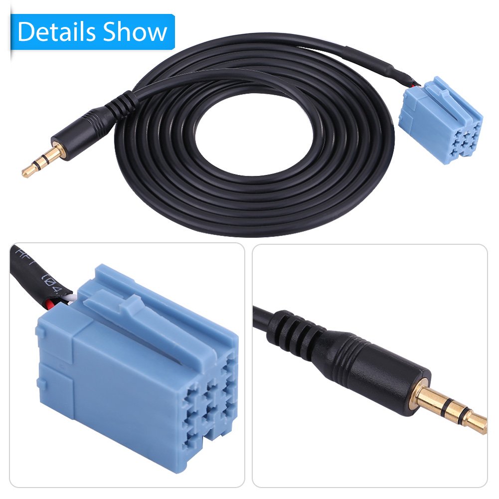 Qiilu Car o Adapter Cable, AUX Cable Music Interface Adapter 3.5 mm Jack 150cm Length Compatible for// B5///Blaupunkt