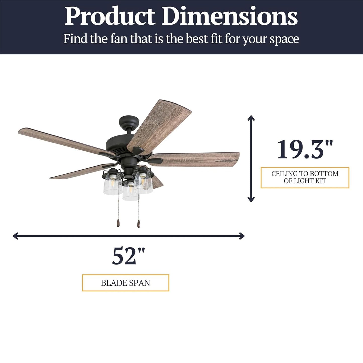 Prominence Home Briarcrest 52 Inch Ceiling Fan with LED Light, Pull Chain Control, 5 Blades with Reversible Motor and Tri-Mount Options, Bronze