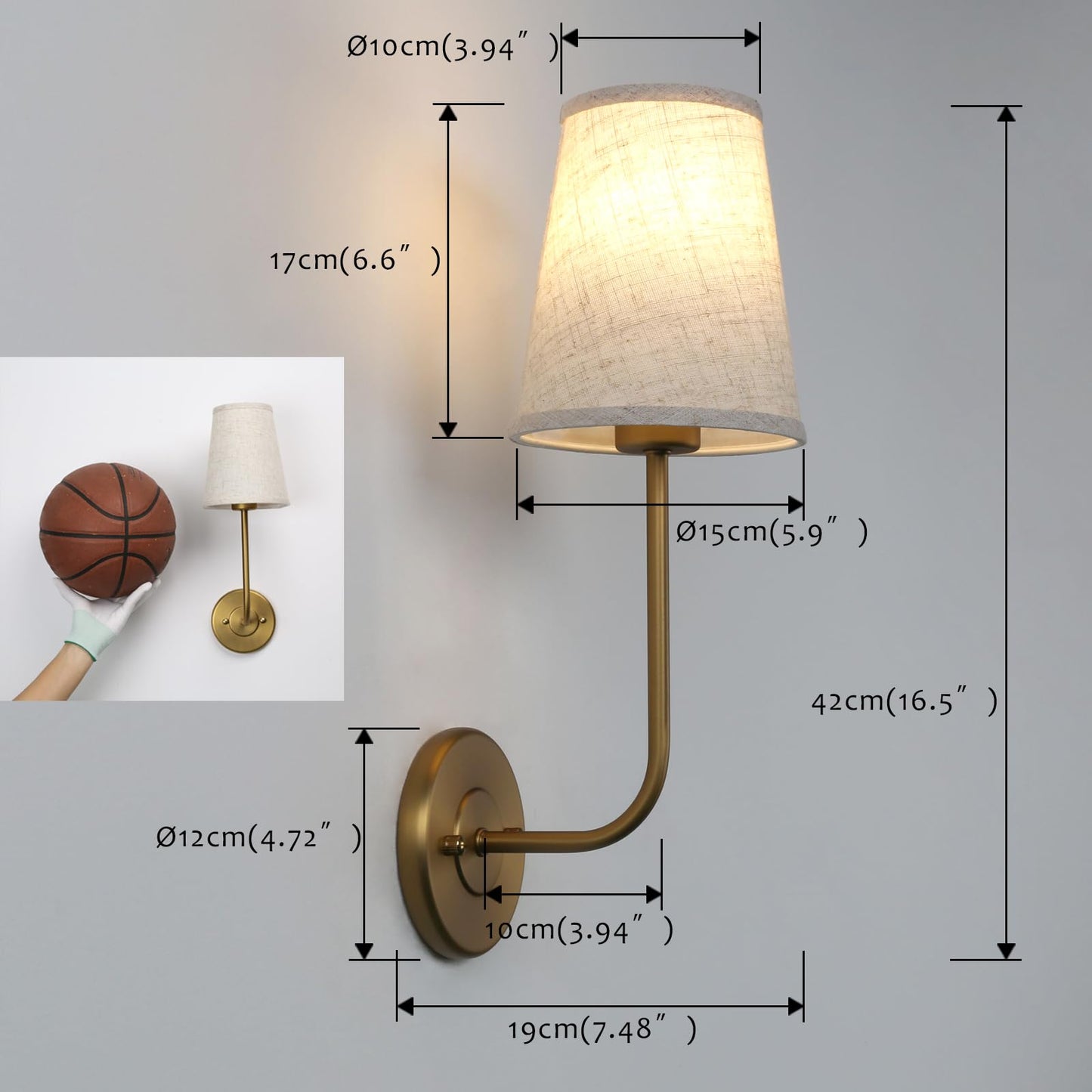 Pathson Set of 2 Vintage Wall Sconces Linen Fabric Shade, Hardwired Bathroom Vanity Lights Brass Finish, Industrial Wall Mounted Fixtures for Bedroom
