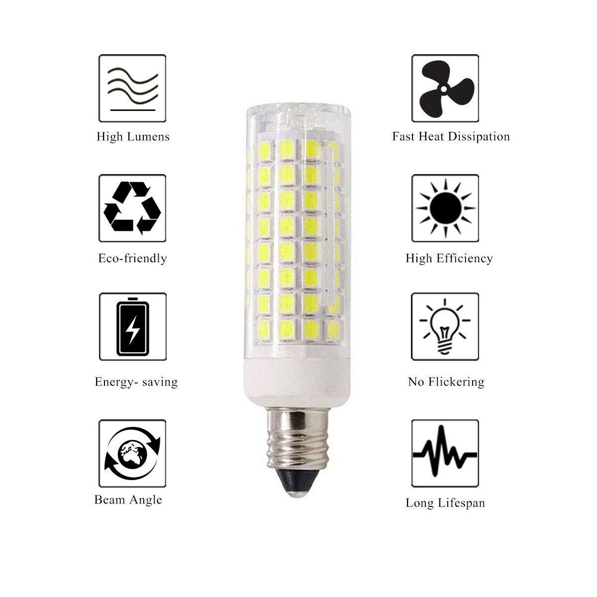Lxcom Lighting Dimmable E11 LED Corn Bulb 10W Mini Ceramic Candelabra Bulbs (6 Pack)- 102 LEDs 2835 SMD 100W Equivalent Daylight White 6500K T3/T4
