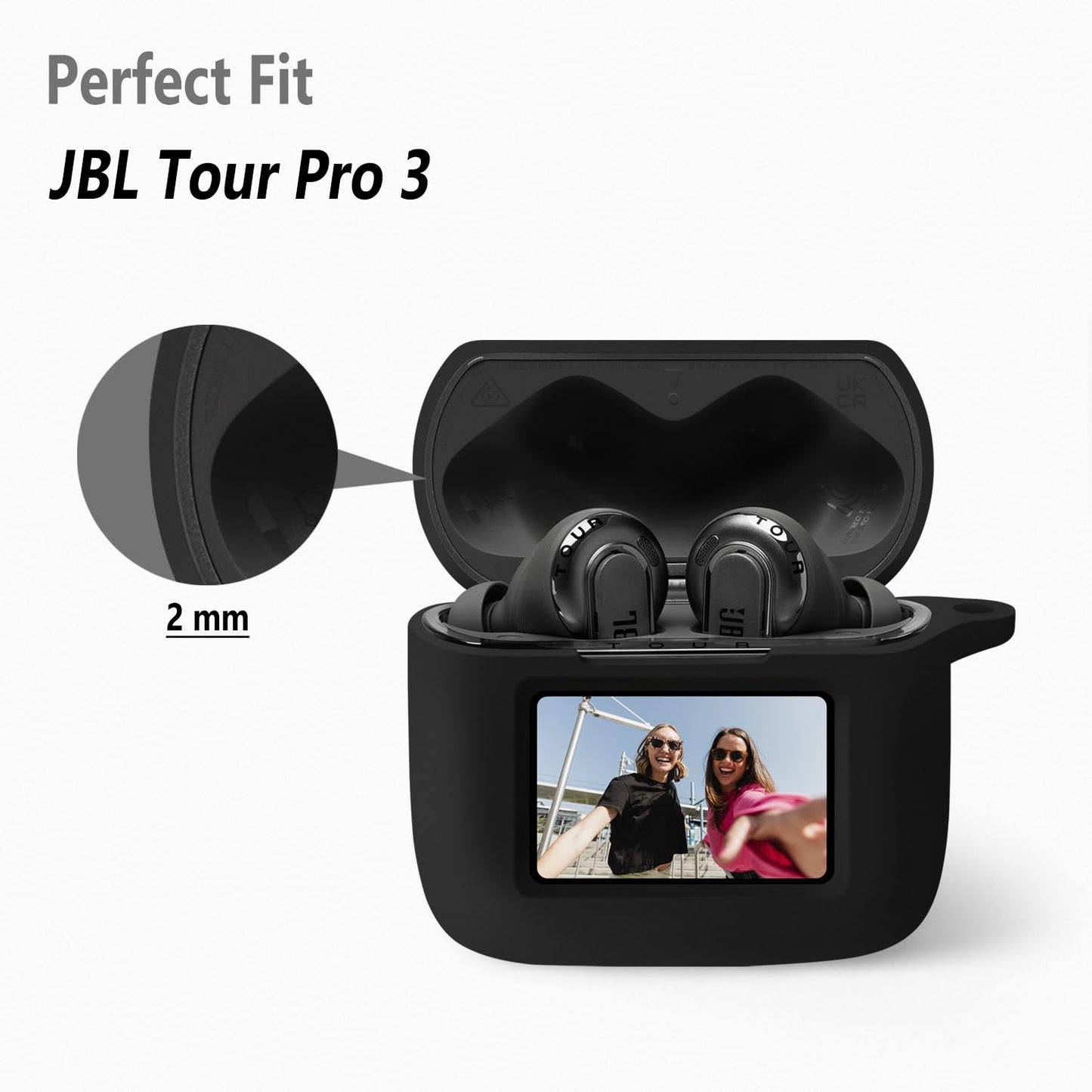 Geiomoo Silicone Case for JBL Tour Pro 3, Protective Cover with Carabiner (Black)