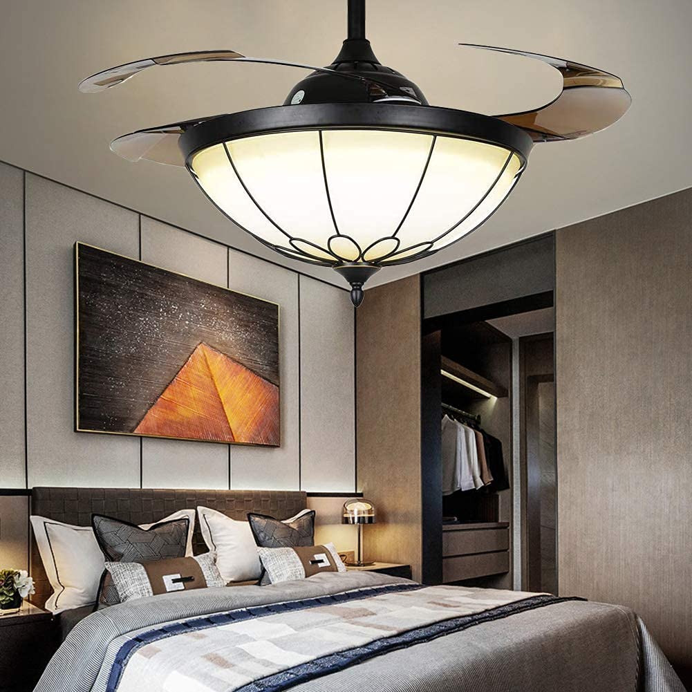 Fandian 42” Vintage Ceiling Fan with LED Light Remote Control Retractable Blades Chandelier, 3 Speeds 3 Light Changes Ceiling Lighting Fixture