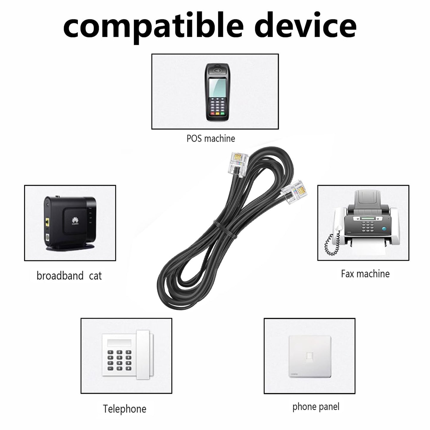 Yumiwoow Telephone landline Extension Cord Cable Cord with Standard RJ-11 6P4C Plug (6Ft -4Pack-Black)